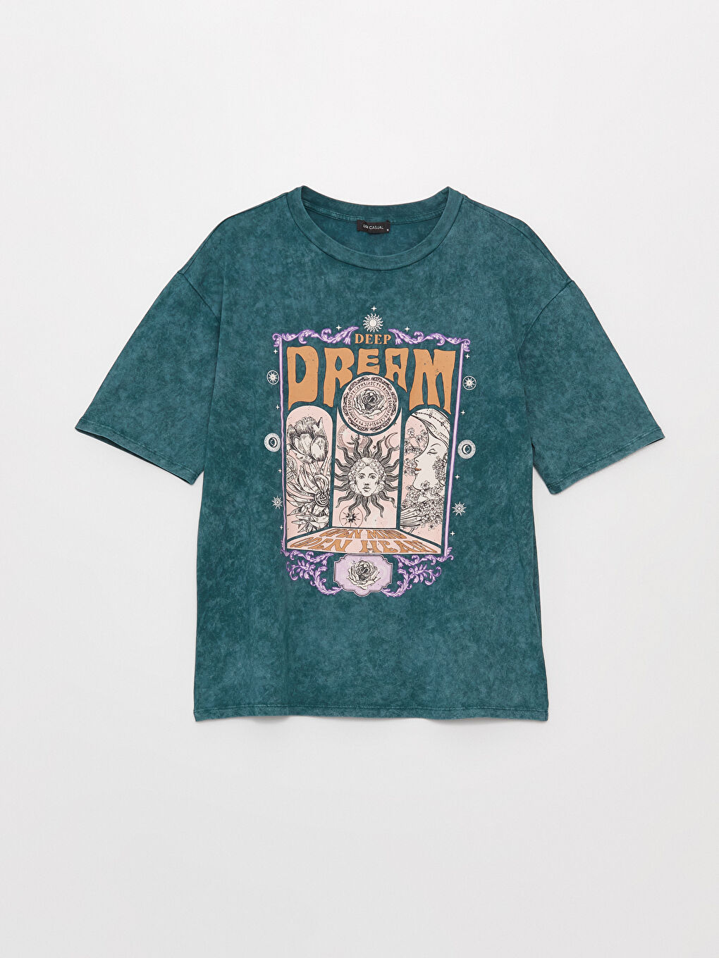 Футболка с круглым вырезом, принтом и коротким рукавом оверсайз для женщин-5