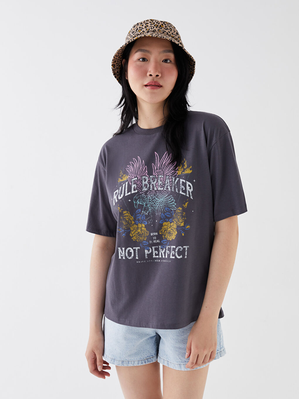 Crew Neck Printed Short Sleeve Oversize Women's T-Shirt-1