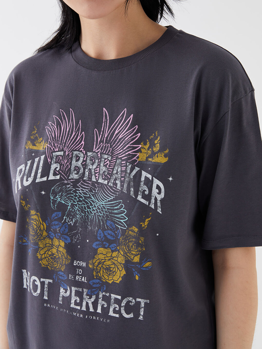 Crew Neck Printed Short Sleeve Oversize Women's T-Shirt-3