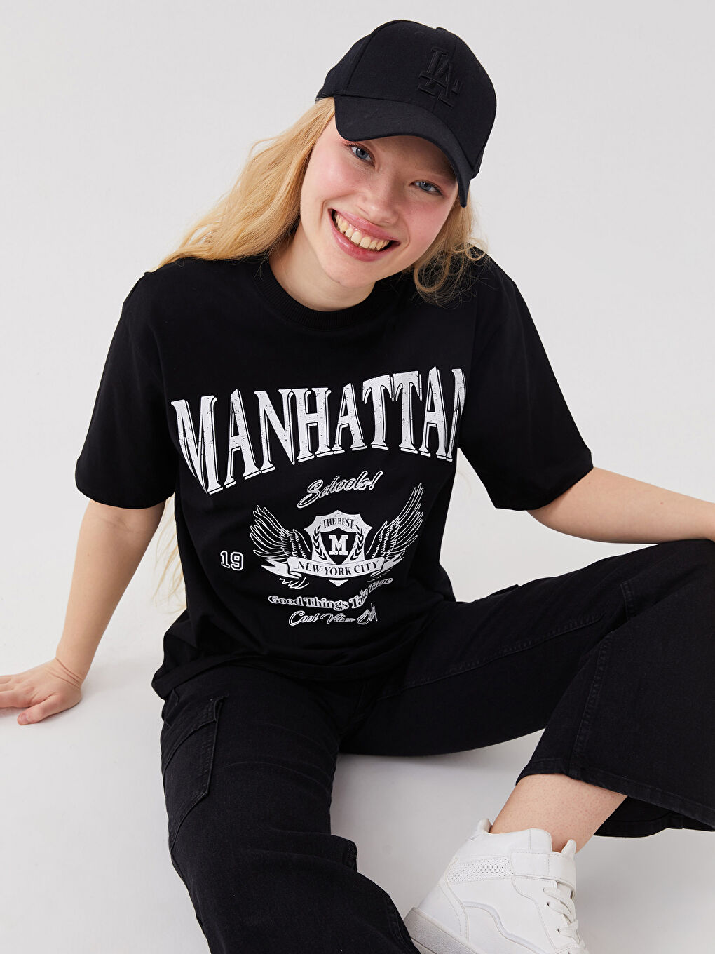 Crew Neck Printed Short Sleeve Oversize Women's T-Shirt