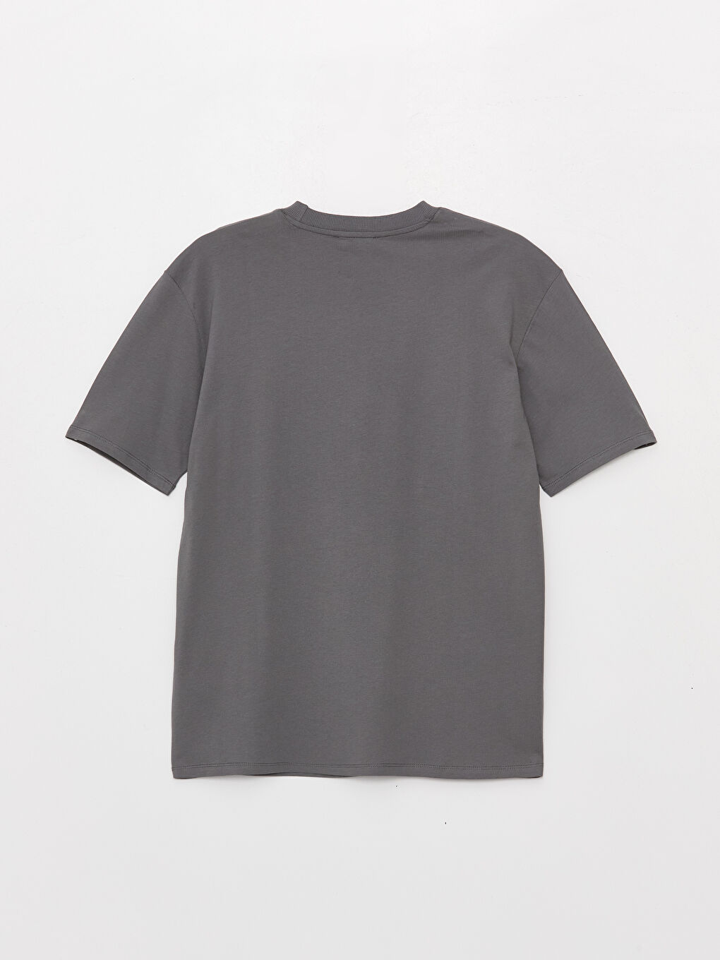 Gri Bisiklet Yaka Baskılı Kısa Kollu Oversize Kadın Tişört-6