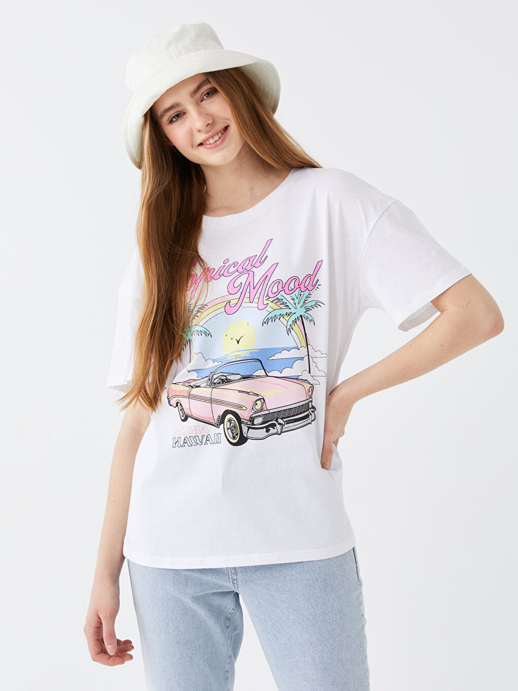 T-shirt à manches courtes imprimé à col rond pour femmes-1