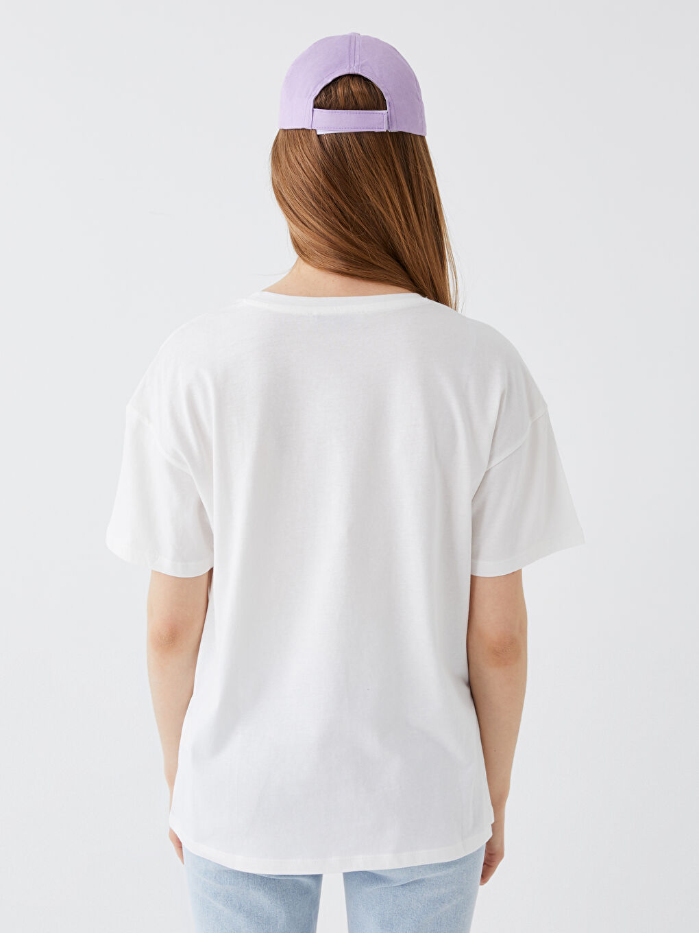 әйелдерге арналған принтті дөңгелек жағалы қысқа жең футболка-4