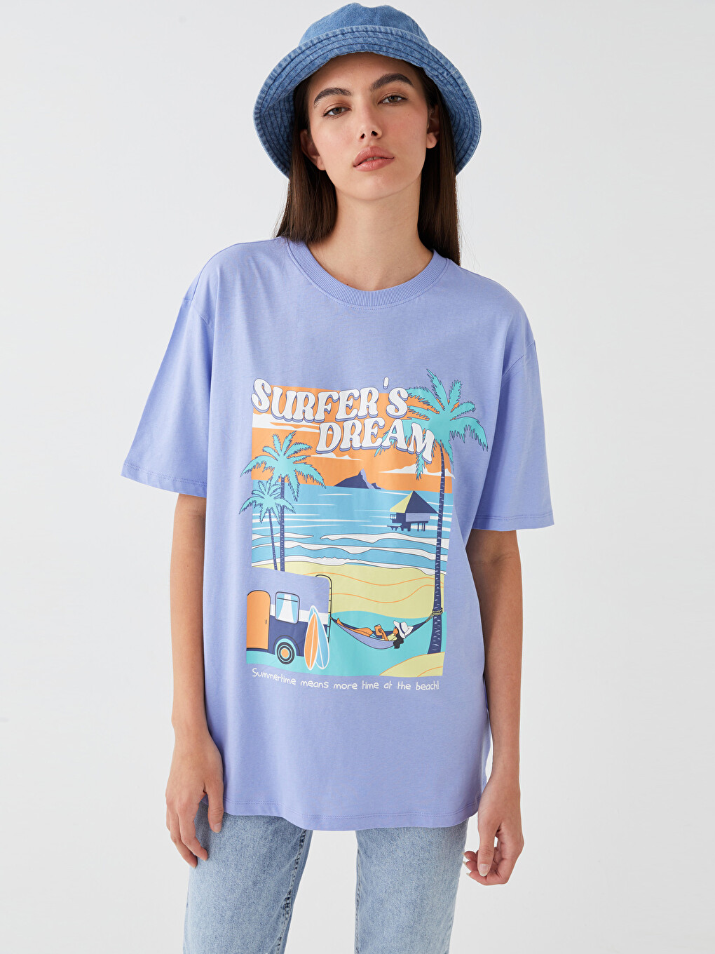 Crew Neck Printed Short Sleeve Oversize Women's T-Shirt