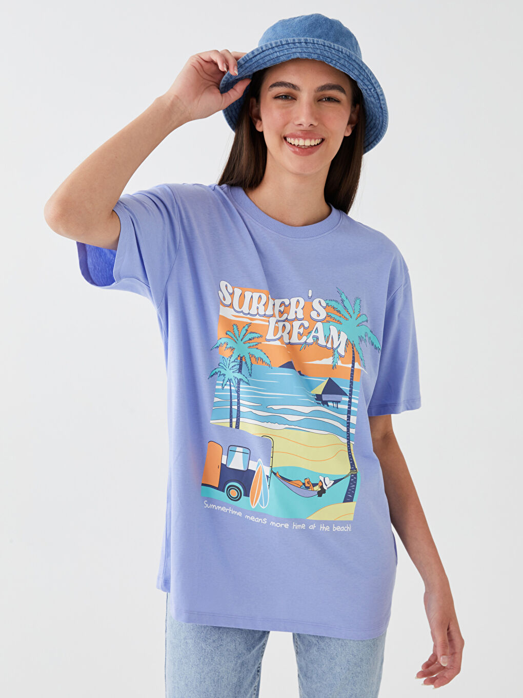 Crew Neck Printed Short Sleeve Oversize Women's T-Shirt-1