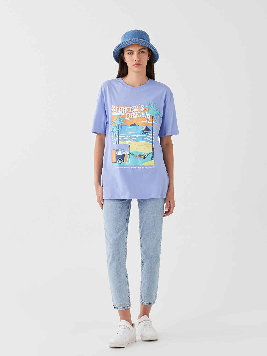 Crew Neck Printed Short Sleeve Oversize Women's T-Shirt-2