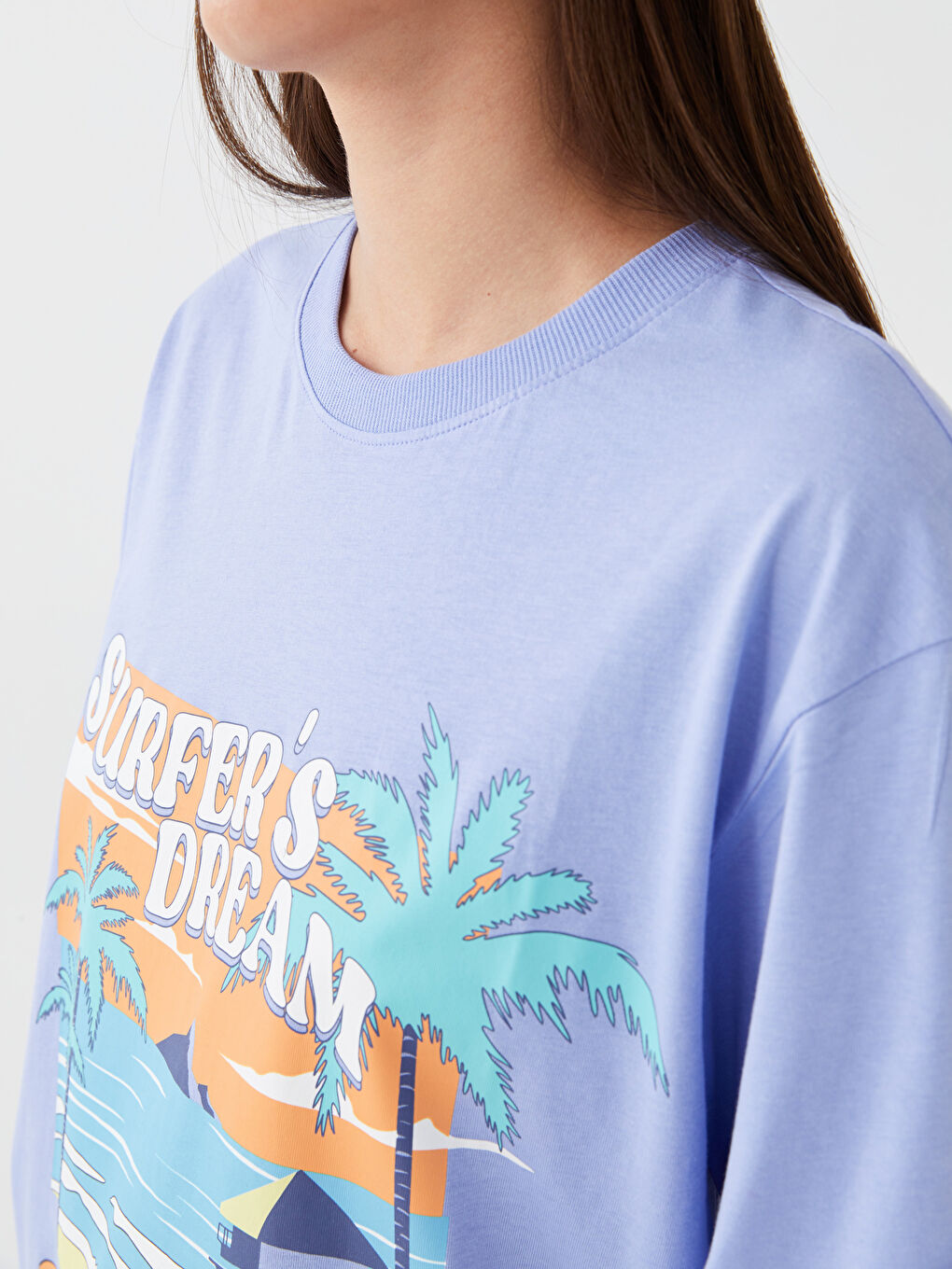 Crew Neck Printed Short Sleeve Oversize Women's T-Shirt-3