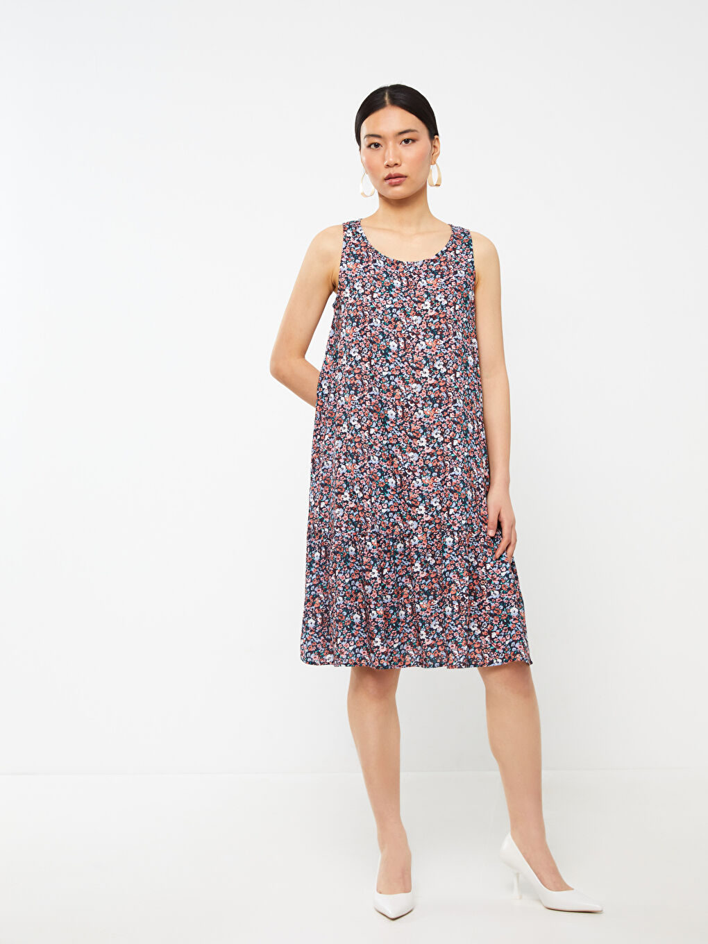 Rochie Florală Croială A Guler Rotund pentru Femei-1