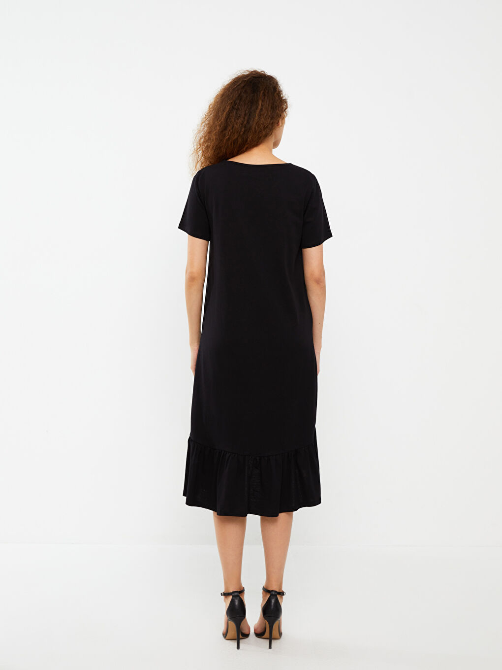 მრგვალი საყელო უბრალო მოკლე სახელო ქალებისთვის კაბა-3