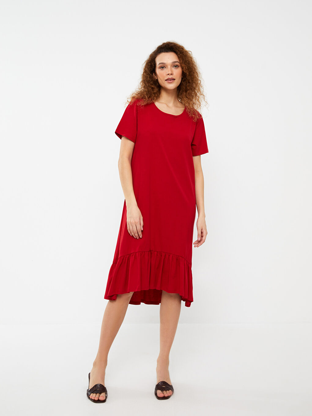 Robe Femme à Col Rond Unie à Manches Courtes