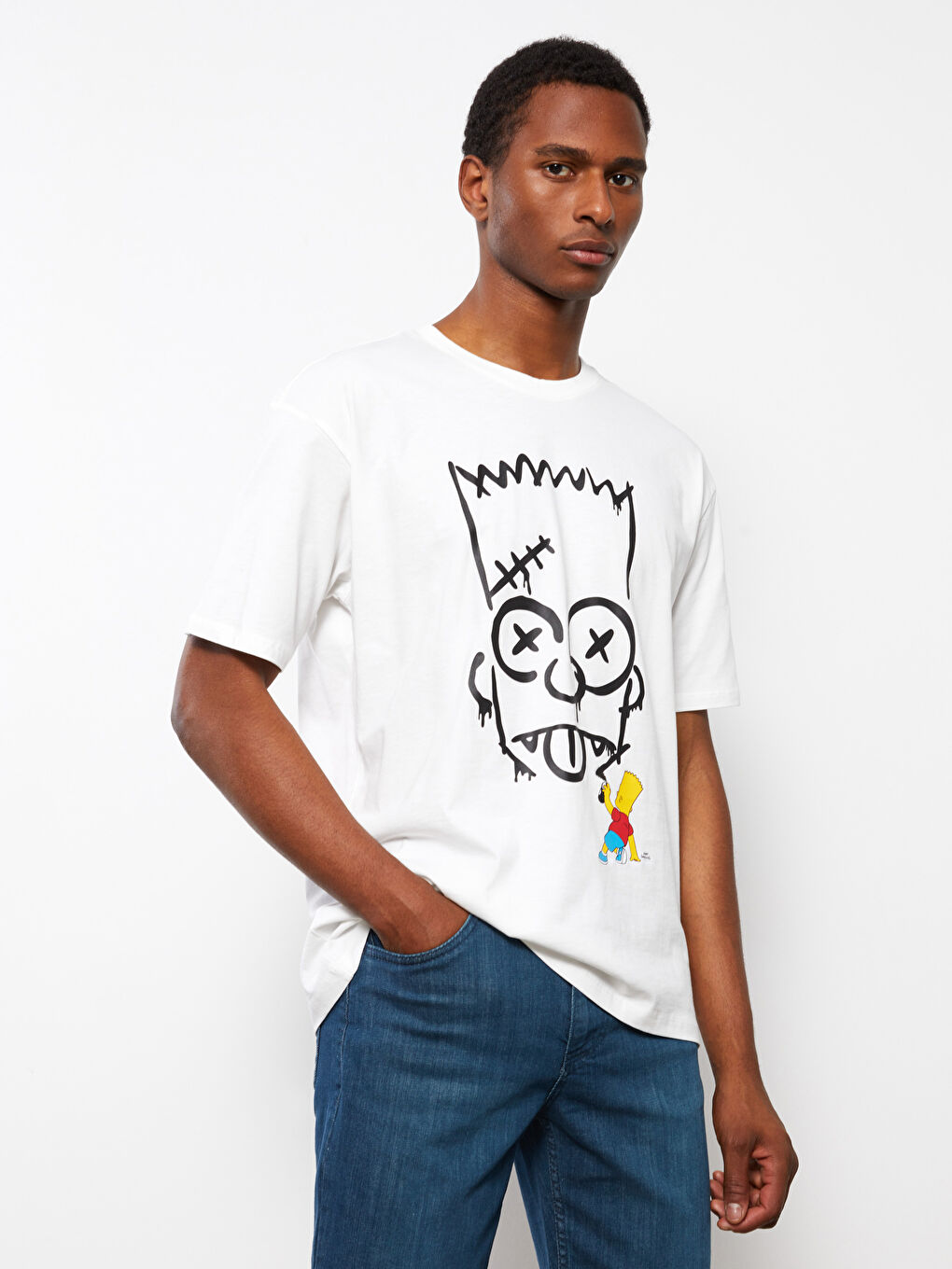 Crew Neck Short Sleeve The Simpsons Printed Combed Cotton Men's T-Shirt