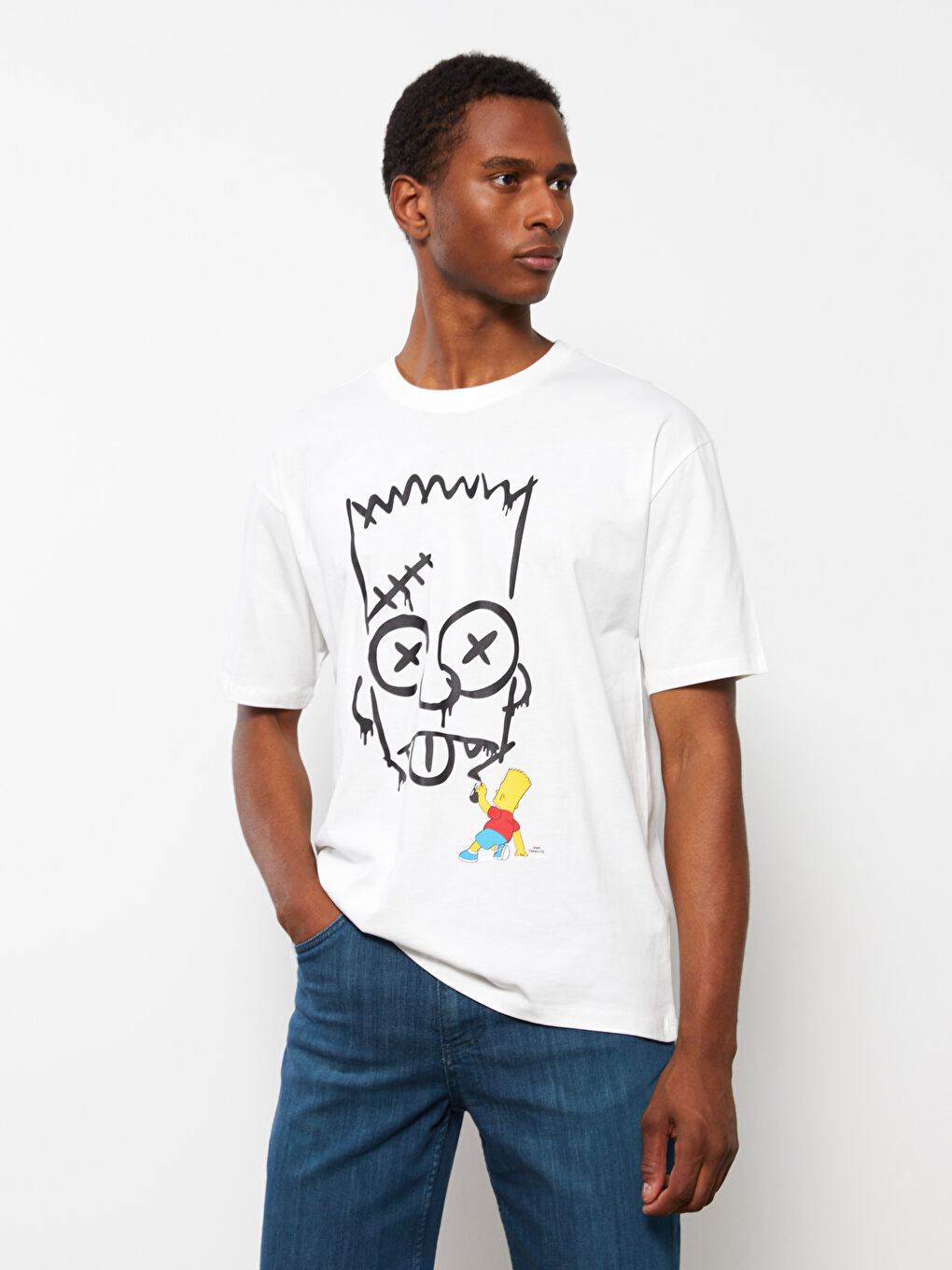 Crew Neck Short Sleeve The Simpsons Printed Combed Cotton Men's T-Shirt-1