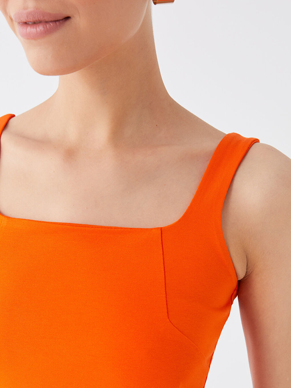 Turuncu Kadın Kare Yaka Düz Crop-3