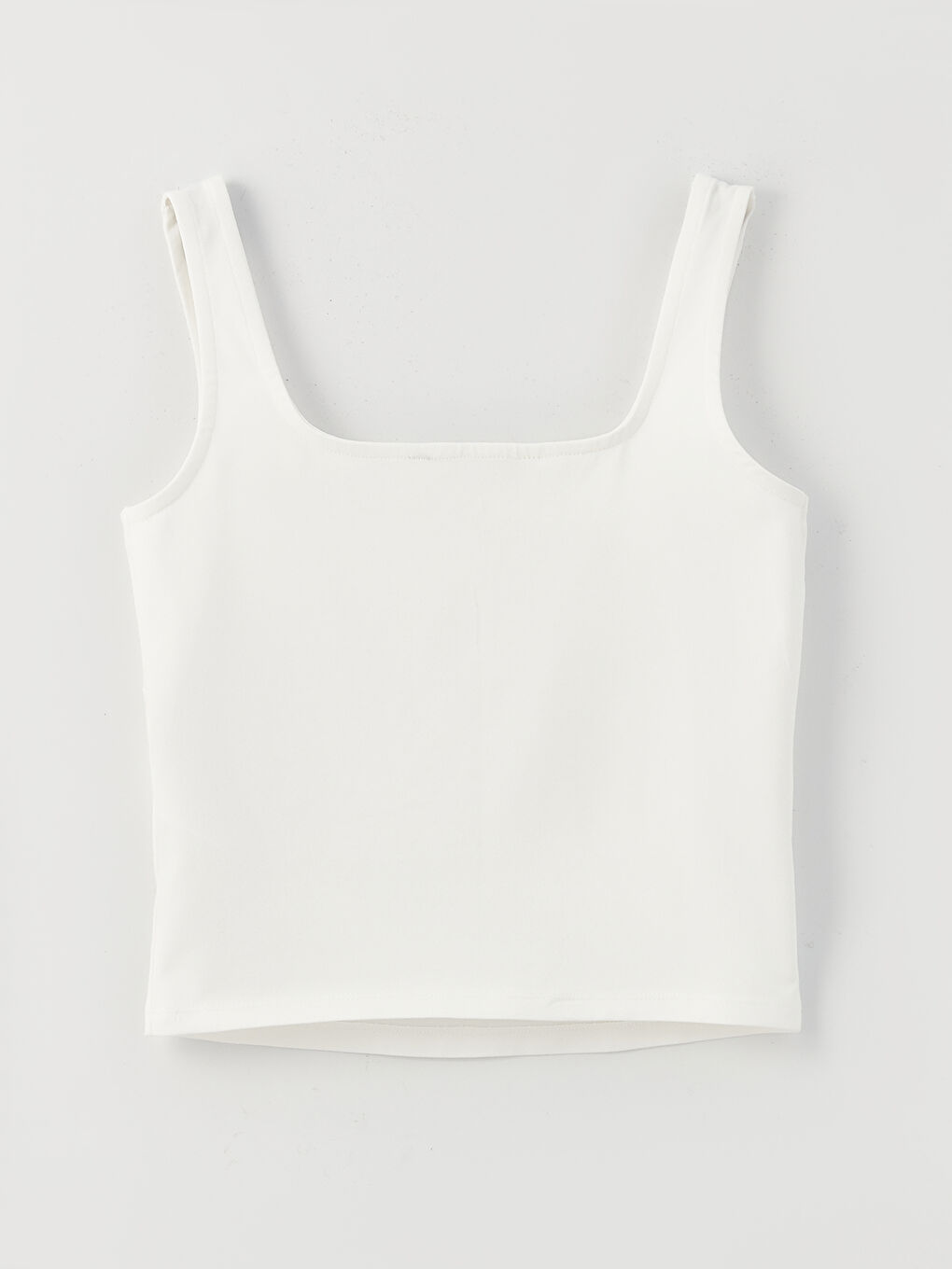 Ekru Kadın Kare Yaka Düz Crop-5