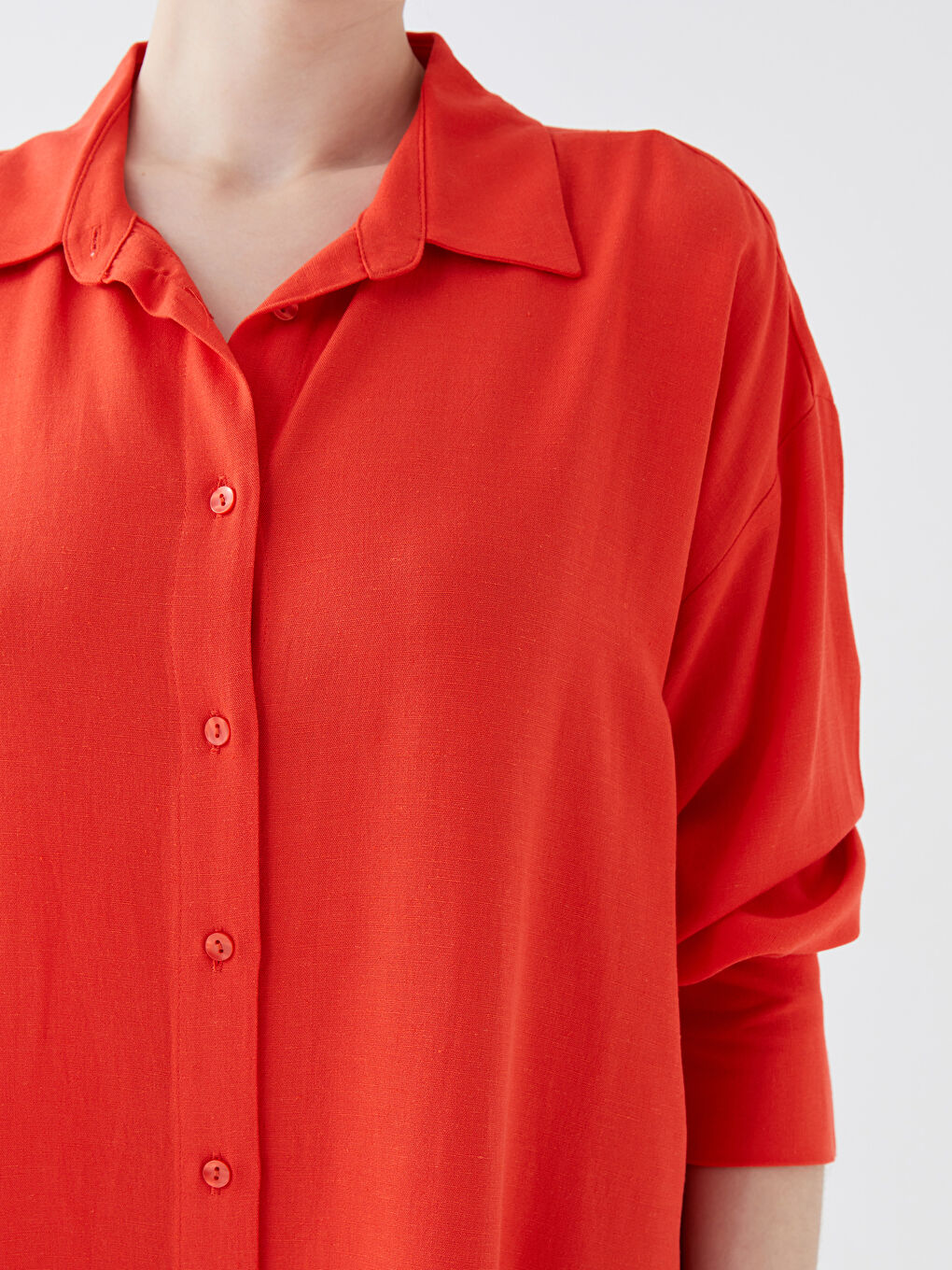 Straight Long Sleeve Oversize Linen Look Women's Shirt Dress -S3HC69Z8-GMT