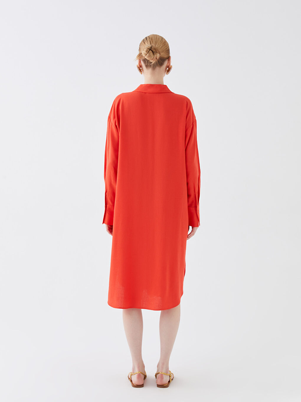 Straight Long Sleeve Oversize Linen Look Women's Shirt Dress -S3HC69Z8-GMT