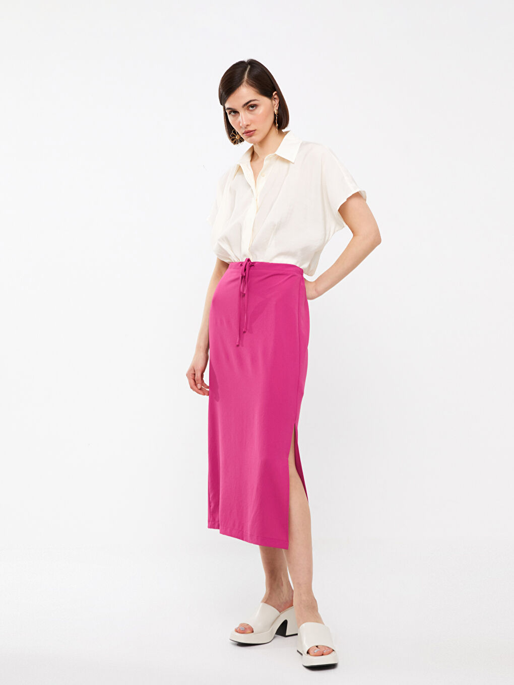 Tie Waist Straight Viscose Women's Skirt -S3HC70Z8-H1L