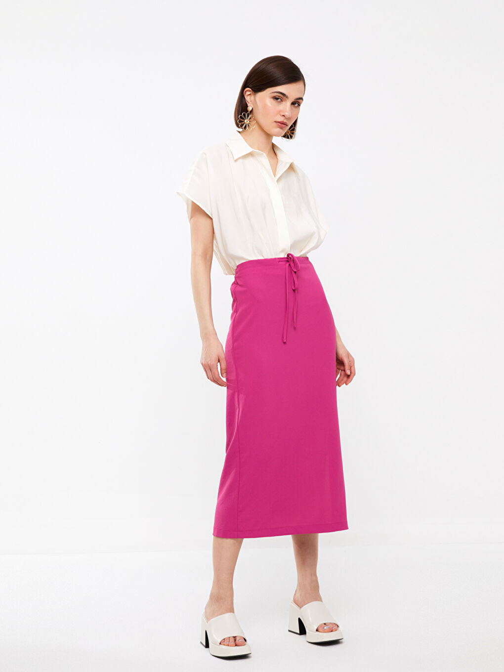 Tie Waist Straight Viscose Women's Skirt -S3HC70Z8-H1L
