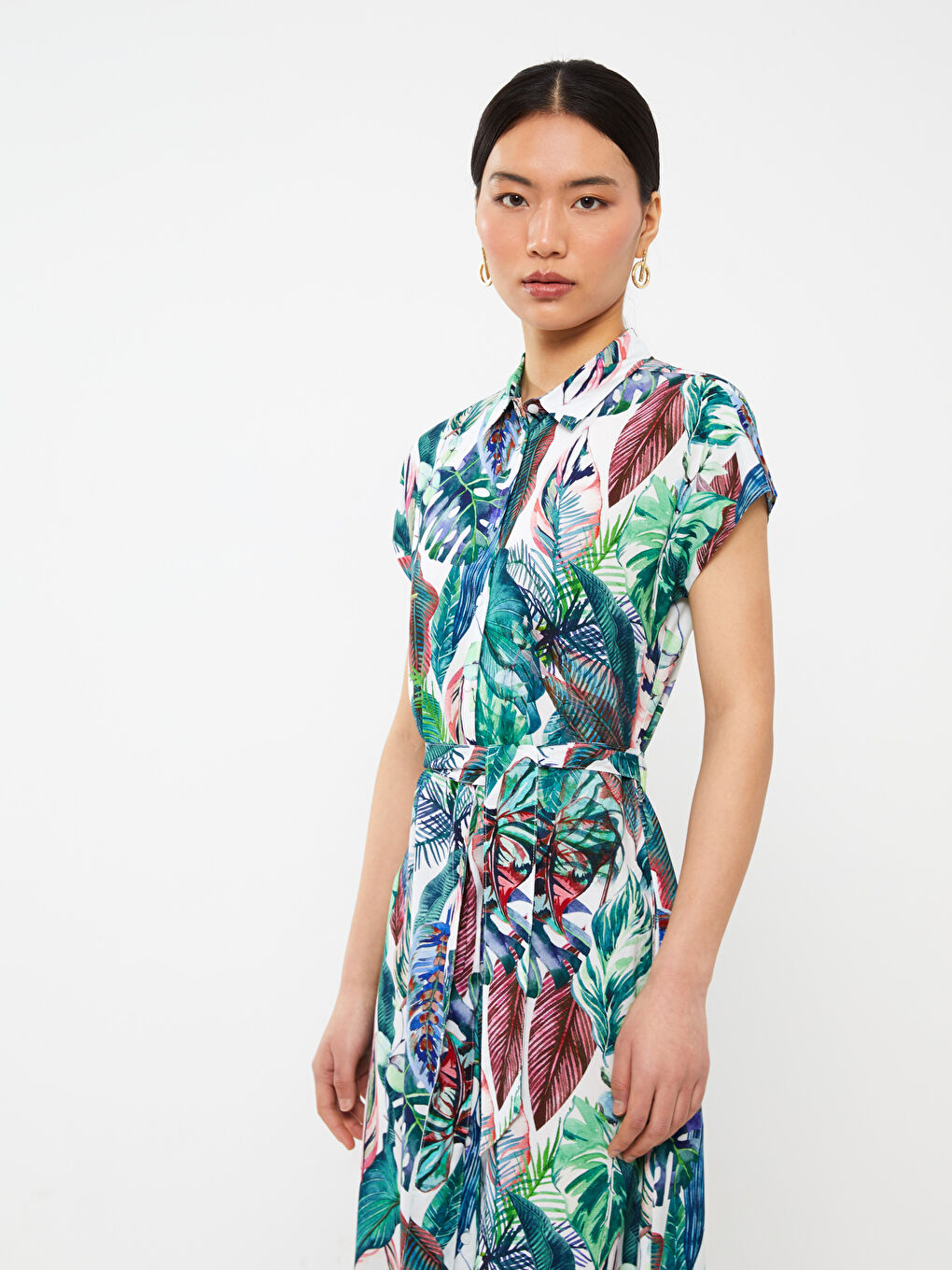 فستان قميص كم قصير مُزهر للسيدات-2