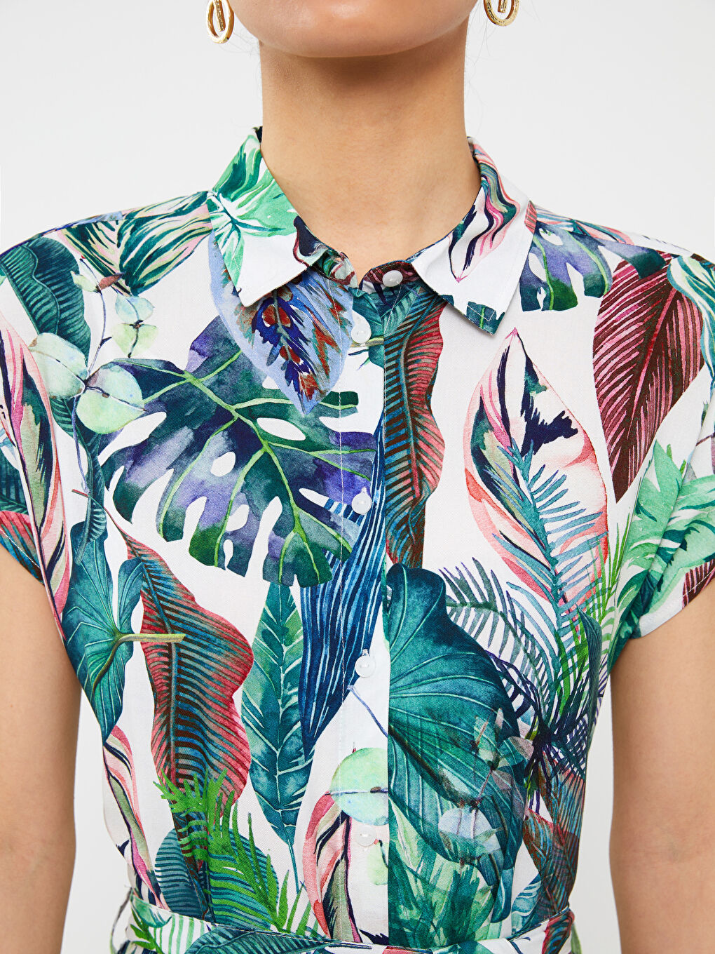 فستان قميص كم قصير مُزهر للسيدات-3