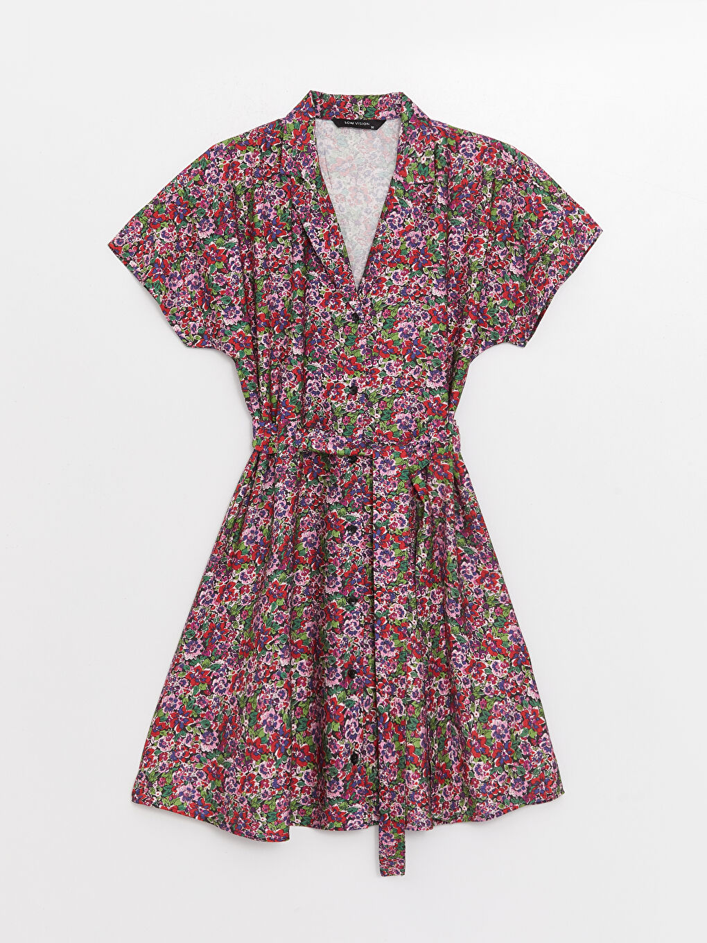 فستان قميص بياقة جاكيت مُزهر كم قصير لمسة كتان للسيدات-5