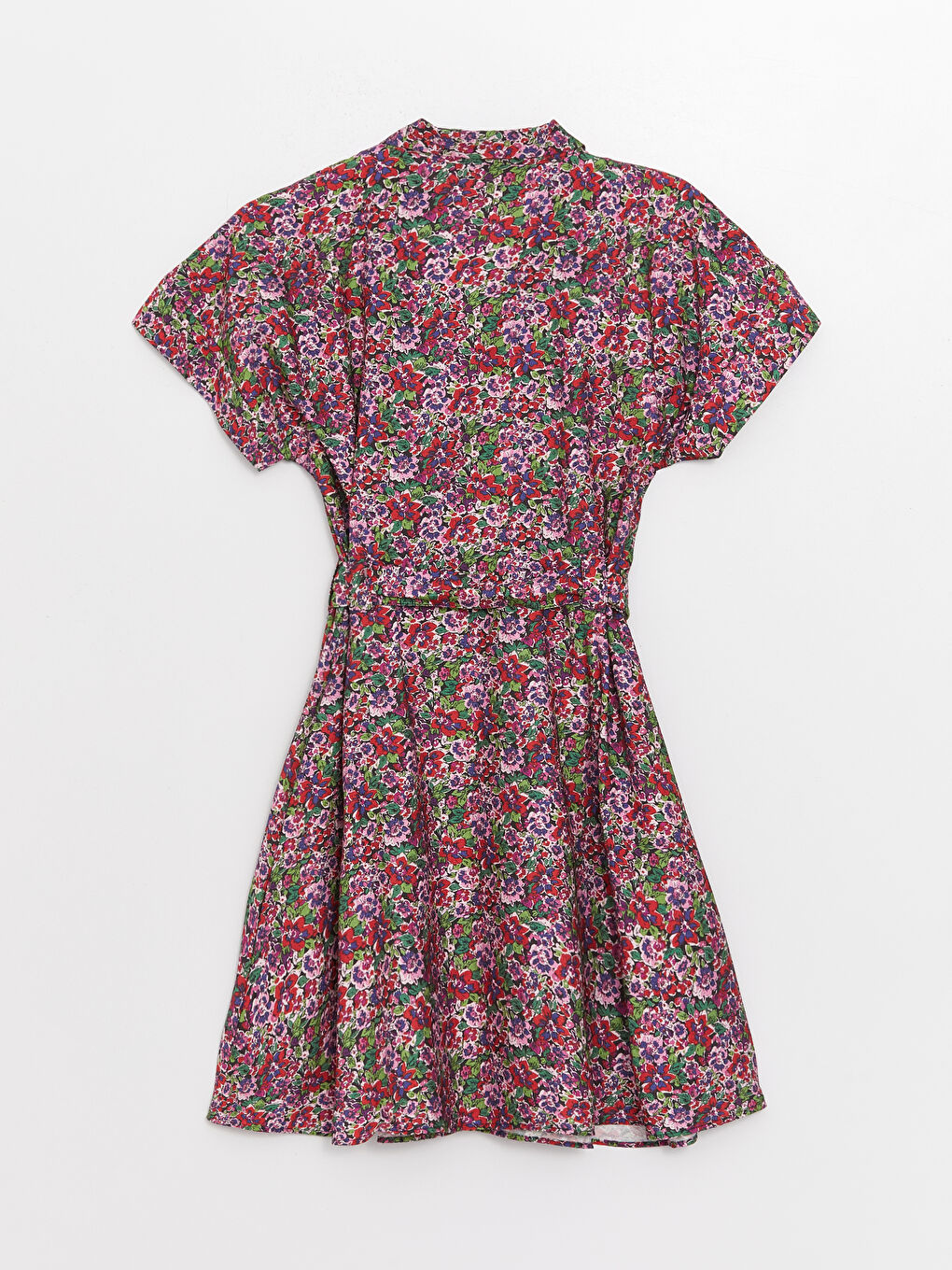 فستان قميص بياقة جاكيت مُزهر كم قصير لمسة كتان للسيدات-6