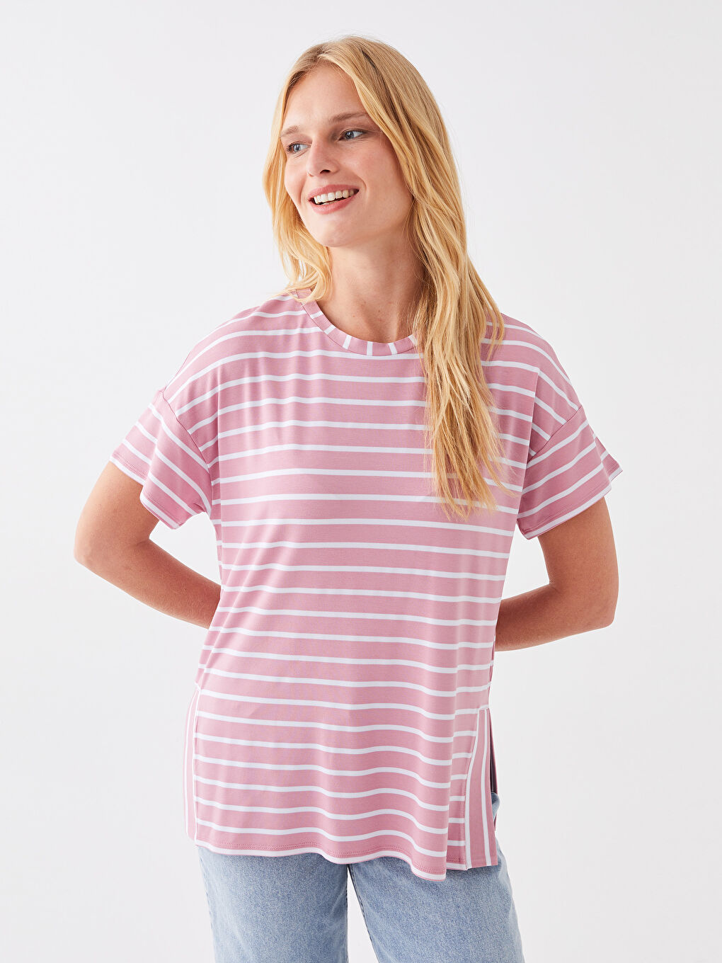 Crew Neck Striped Short Sleeve T-Shirt