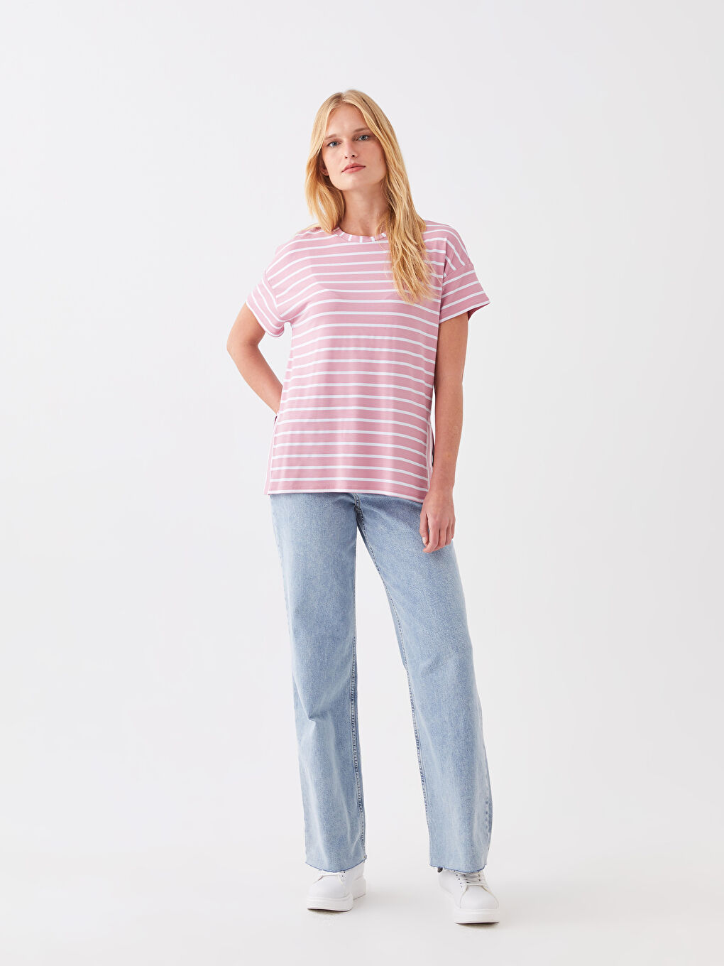 Crew Neck Striped Short Sleeve T-Shirt-2