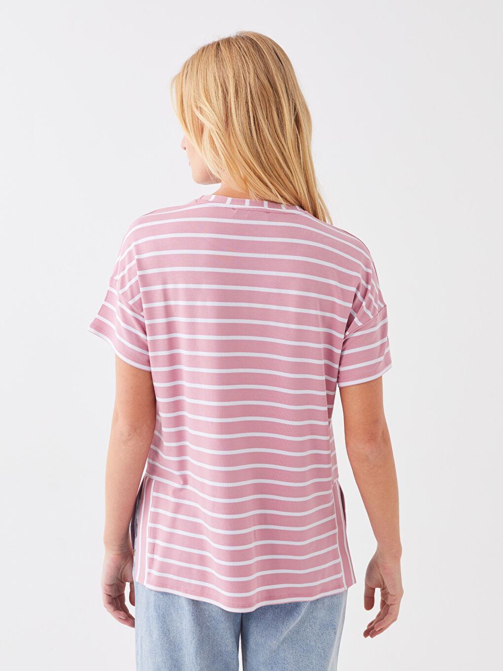 Crew Neck Striped Short Sleeve T-Shirt-4