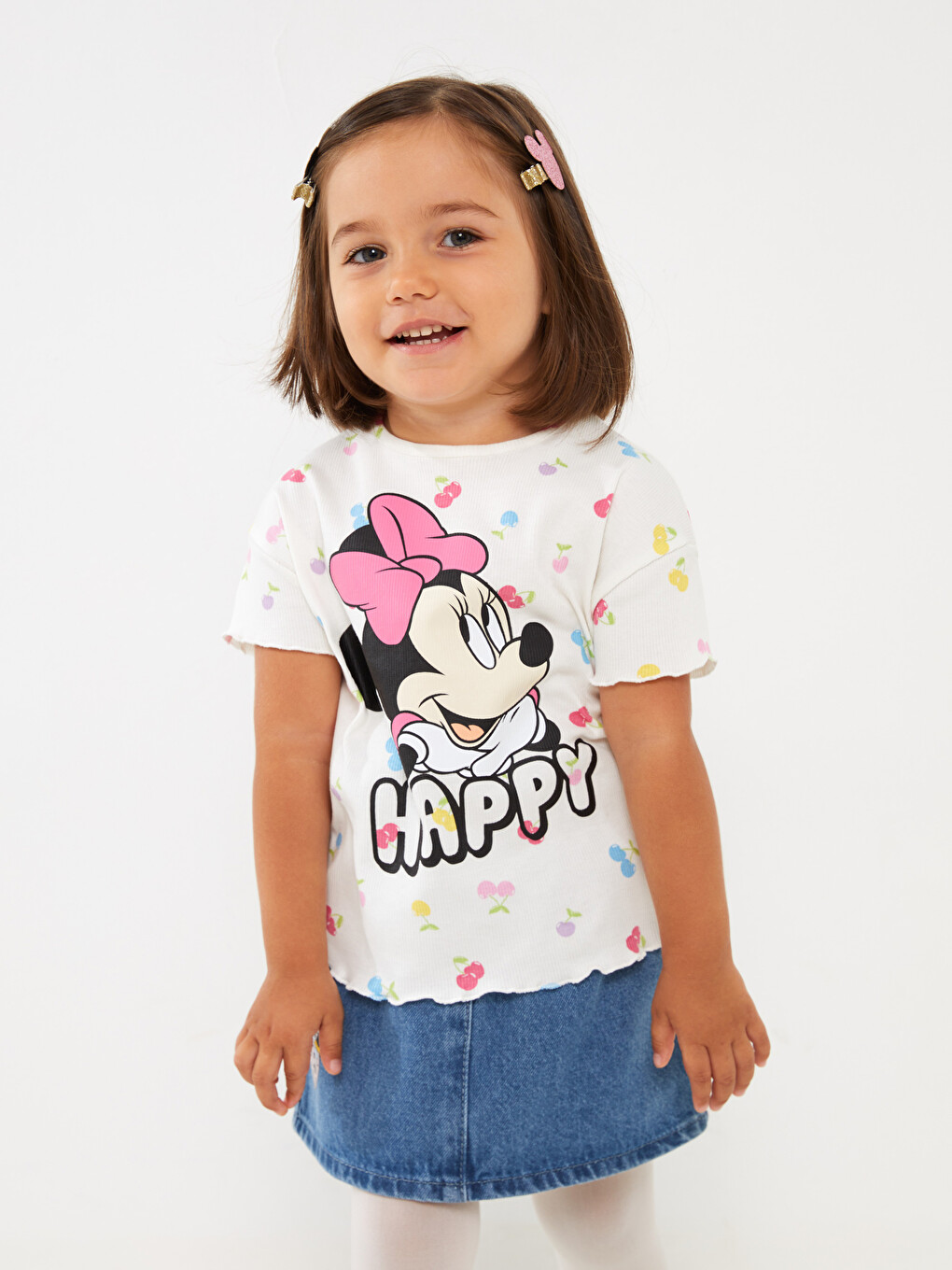 تيشيرت ياقة دائرية كم قصير مطبوع Minnie Mouse للبنات الرضع-1