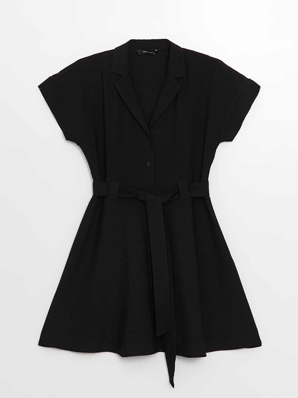 قميص فستان ياقة بلي كول مستقيم كم قصير مظهر الكتان نساء-5