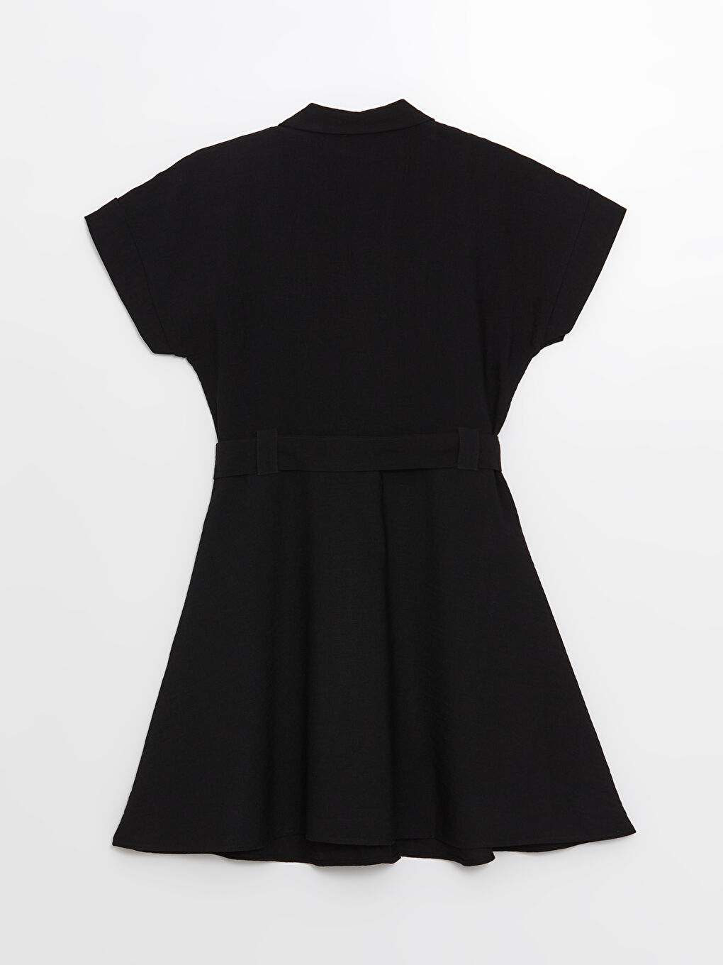 قميص فستان ياقة بلي كول مستقيم كم قصير مظهر الكتان نساء-6