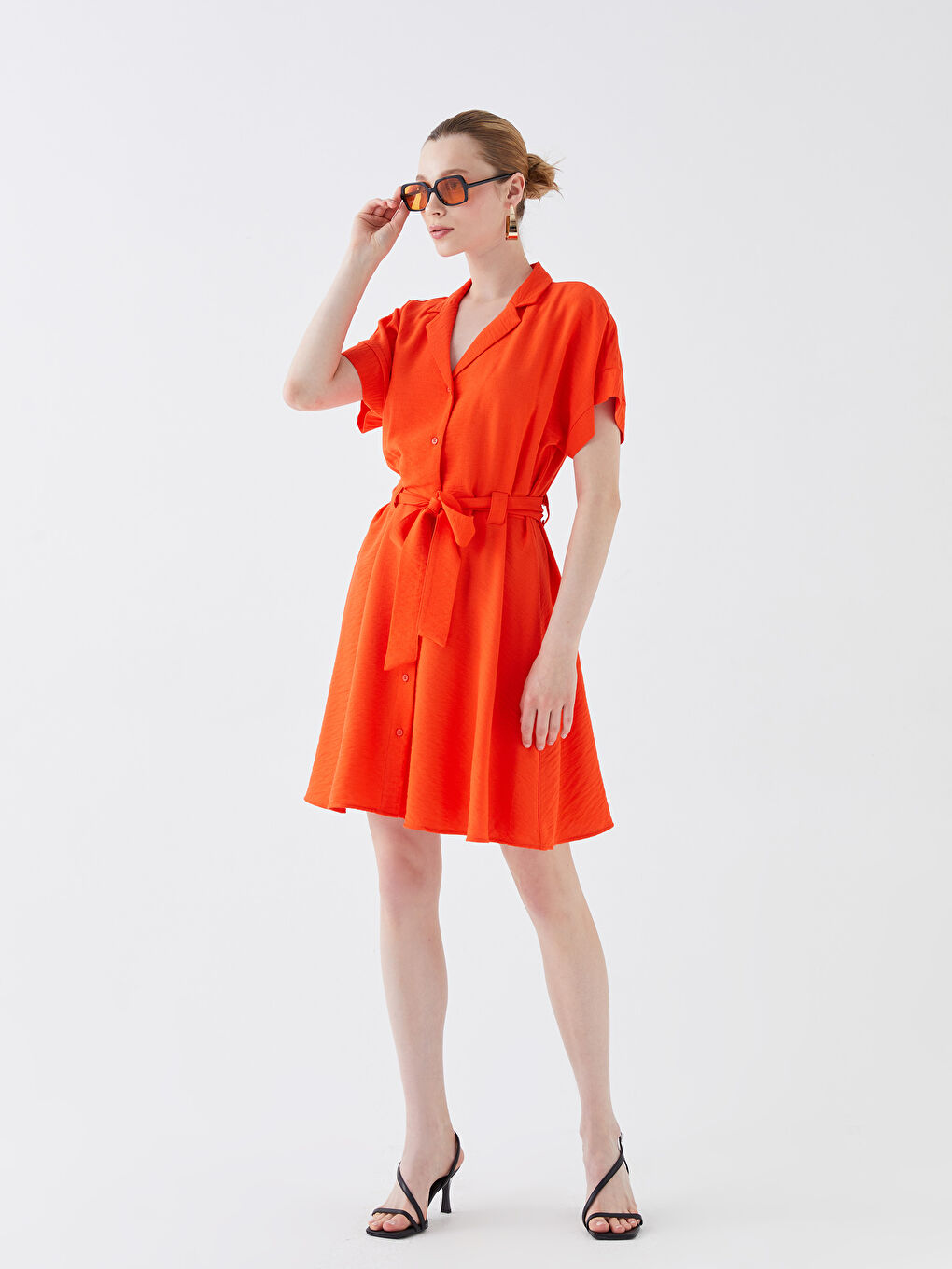 Jacket Collar Straight Short Sleeve Linen Look Women's Shirt Dress -S3HC90Z8-GNJ