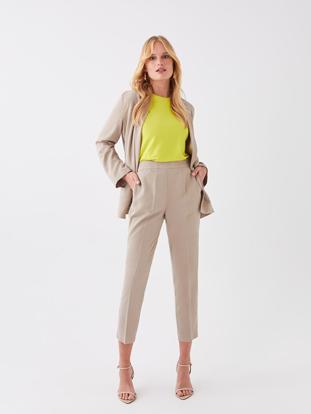 Pantaloni Țigareta cu Talie Elastică pentru Femei