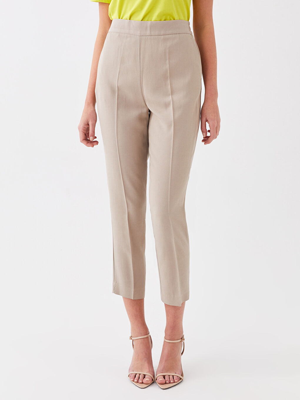 Pantaloni Țigareta cu Talie Elastică pentru Femei-2