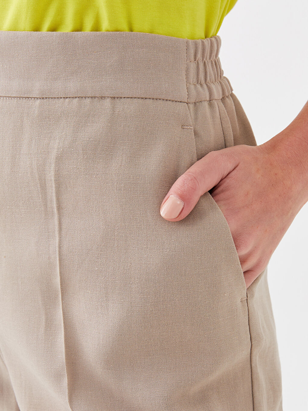 Pantaloni Țigareta cu Talie Elastică pentru Femei-3