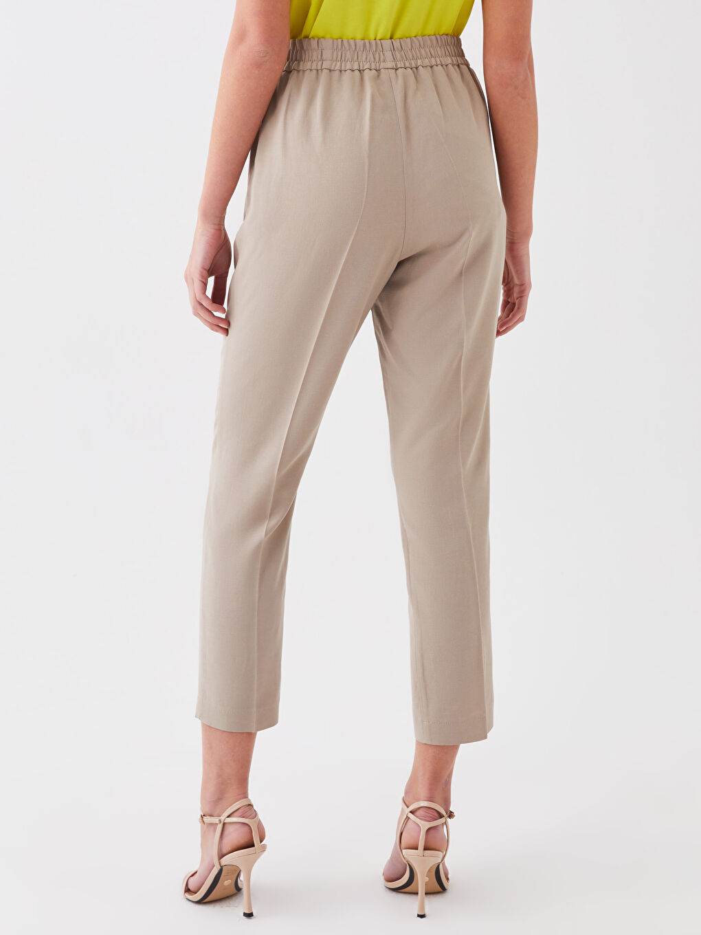 Pantaloni Țigareta cu Talie Elastică pentru Femei-4