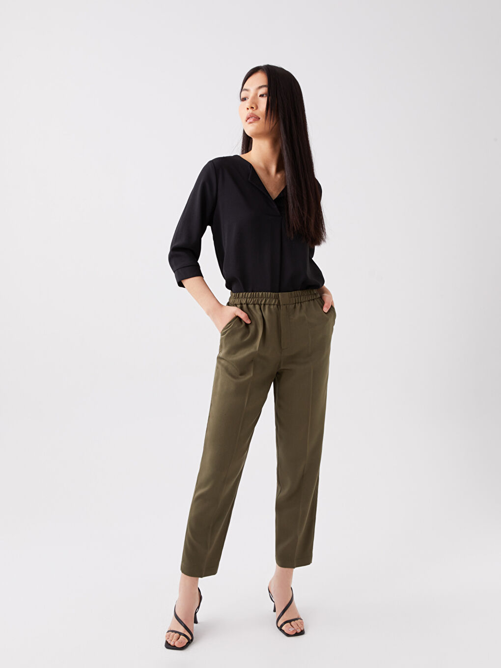 Women's Elasticated Waist Cigarette Trousers