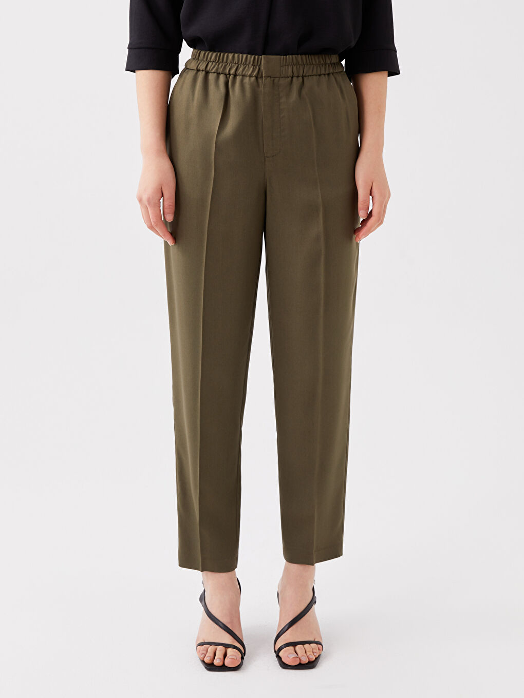 Women's Elasticated Waist Cigarette Trousers-2