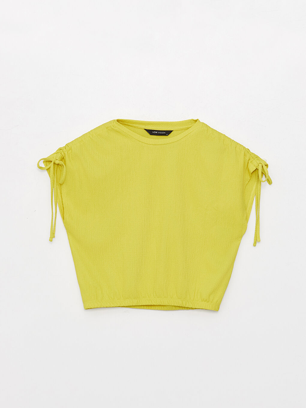 Yeşil Bisiklet Yaka Düz Kısa Kollu Kadın Crop-5