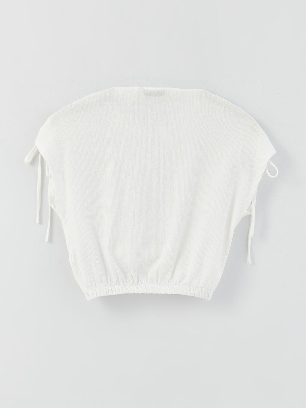 Beyaz Bisiklet Yaka Düz Kısa Kollu Kadın Crop-6