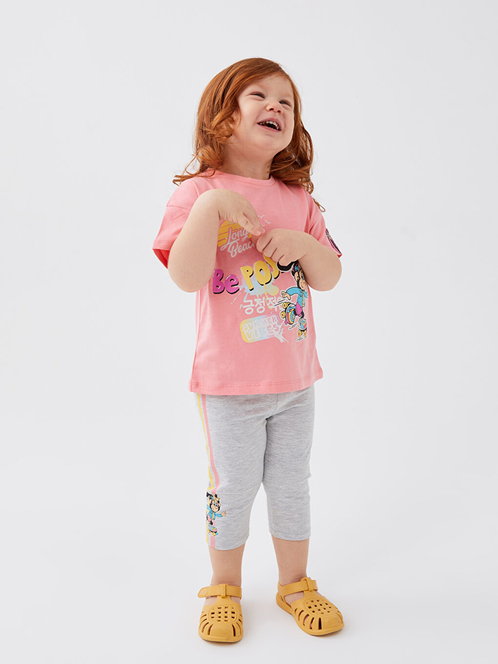 بنطلون ضيق بناتي رضع مطبوع عليه قرد حنين بخصر مطاطي