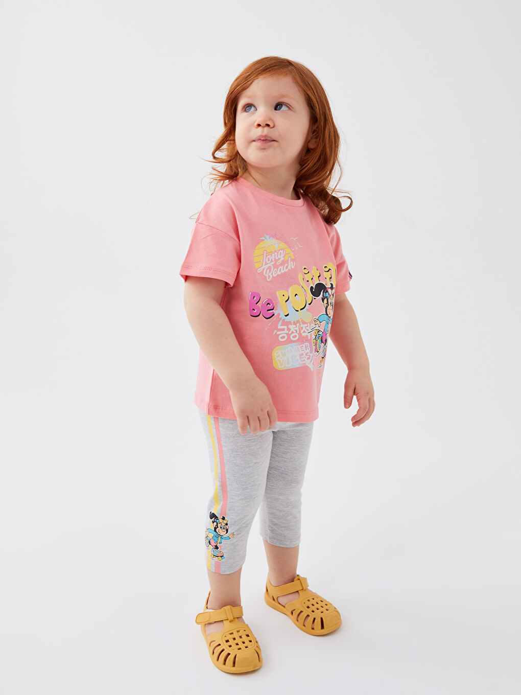 بنطلون ضيق بناتي رضع مطبوع عليه قرد حنين بخصر مطاطي-1