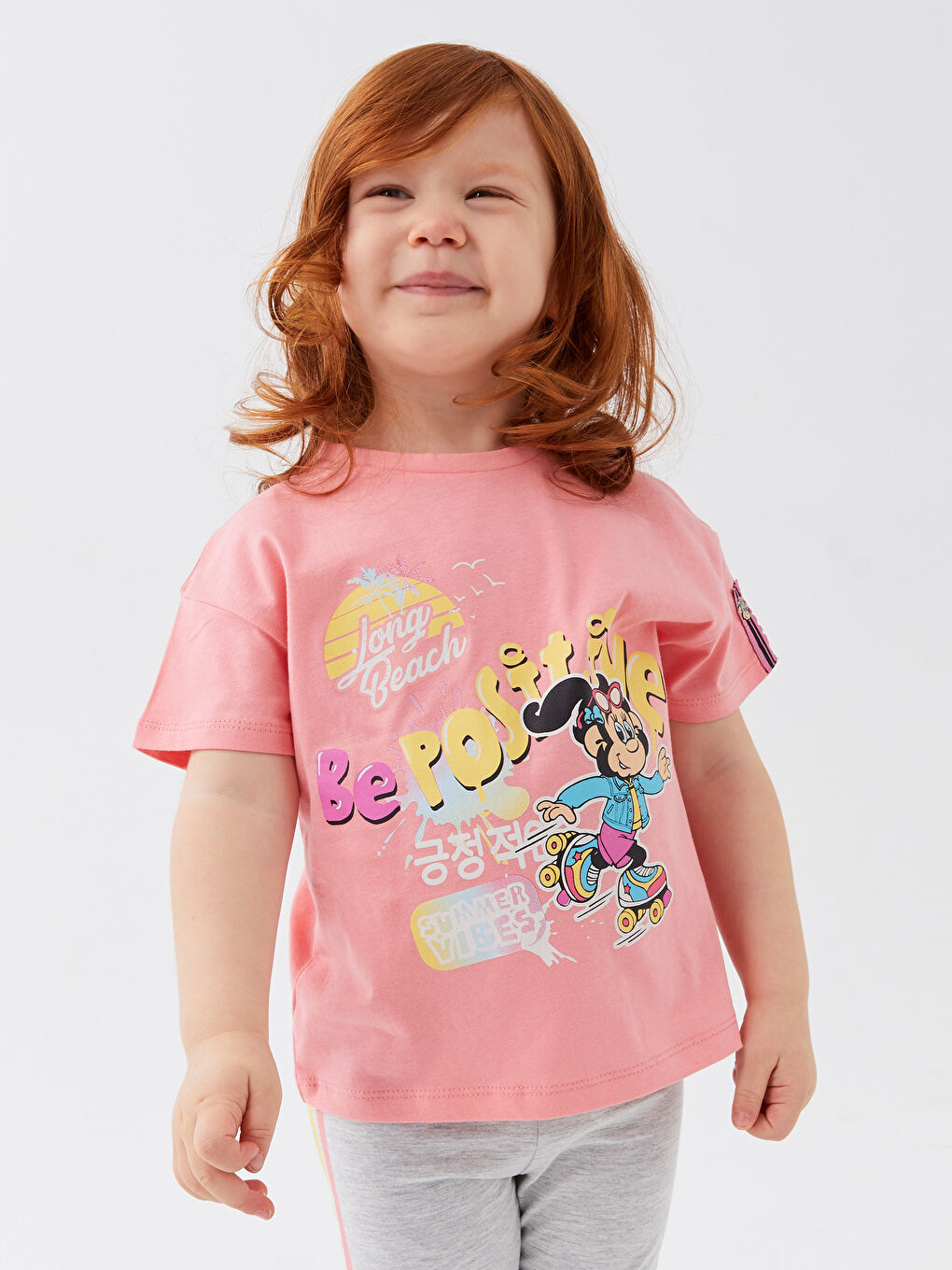 بنطلون ضيق بناتي رضع مطبوع عليه قرد حنين بخصر مطاطي-2