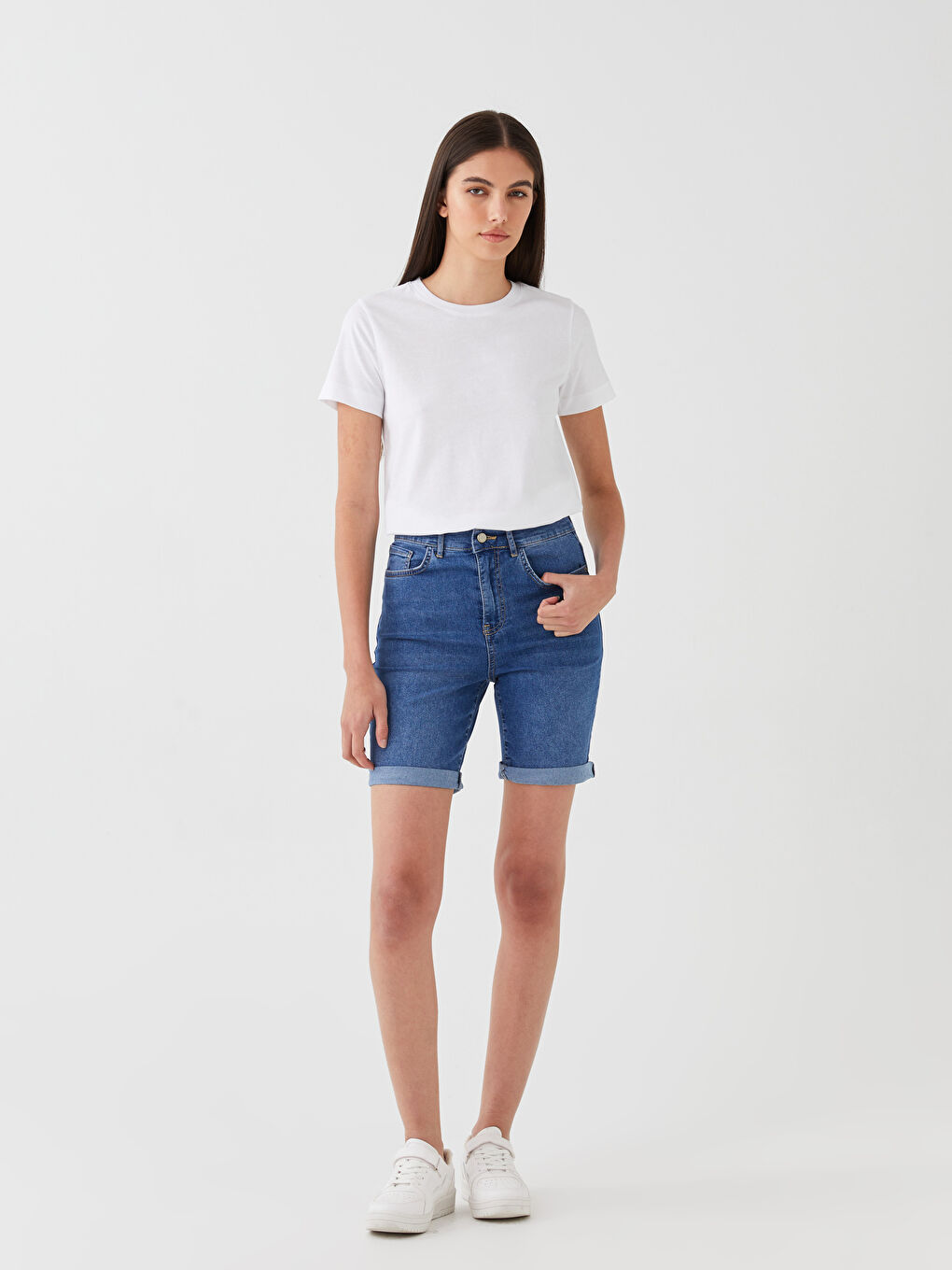 Normal Waist Bermuda Fit Women's Jean Shorts -S3HD36Z8-507