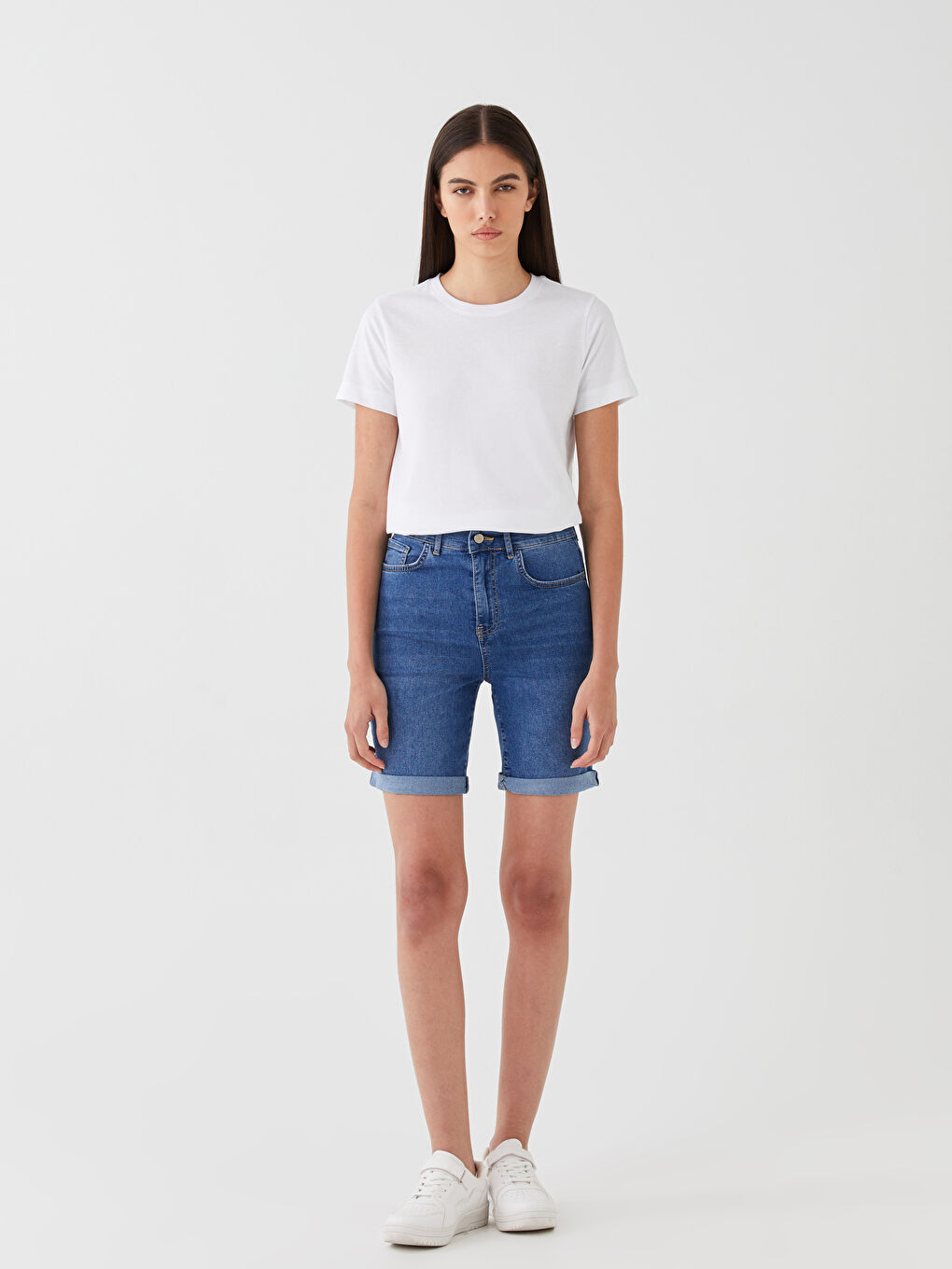 Normal Waist Bermuda Fit Women's Jean Shorts -S3HD36Z8-507