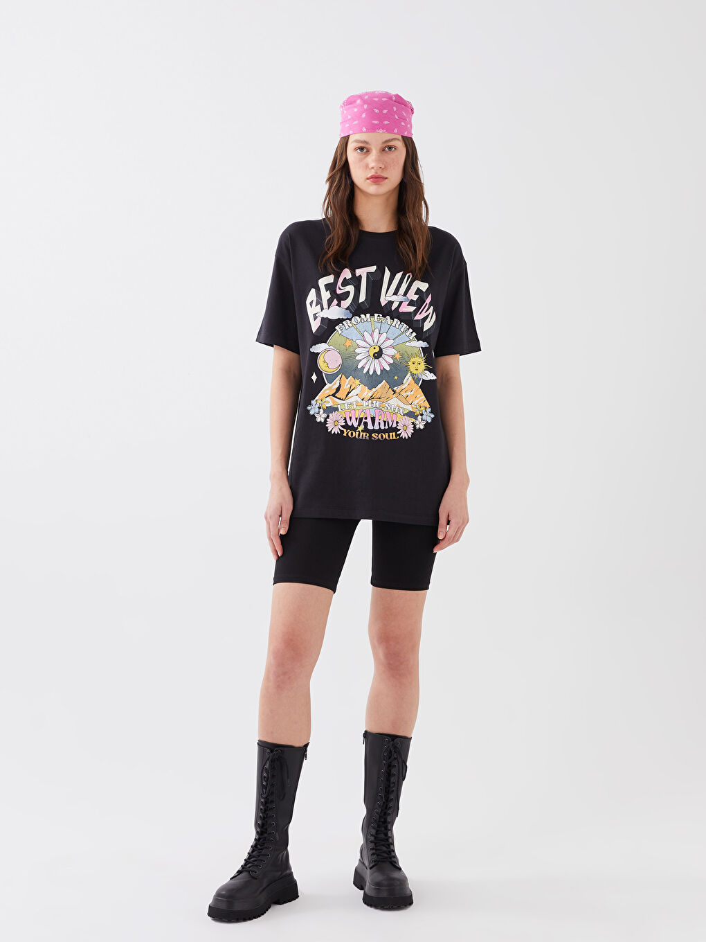 Fuşya Pamuklu Desenli Kadın Bandana-2