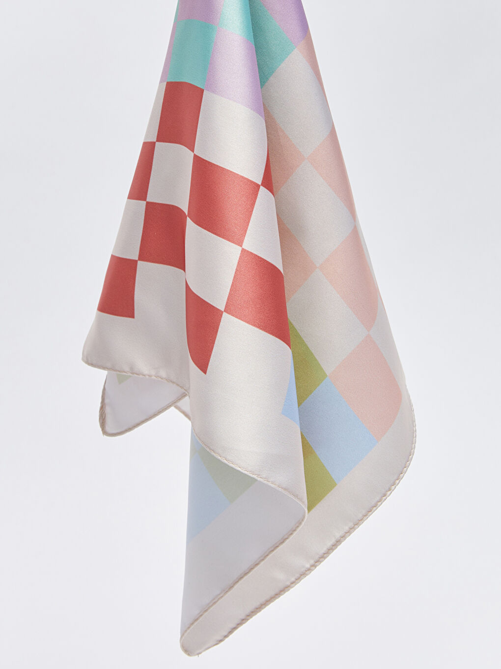 Pembe Ekose Desenli Kadın Saten Fular-6