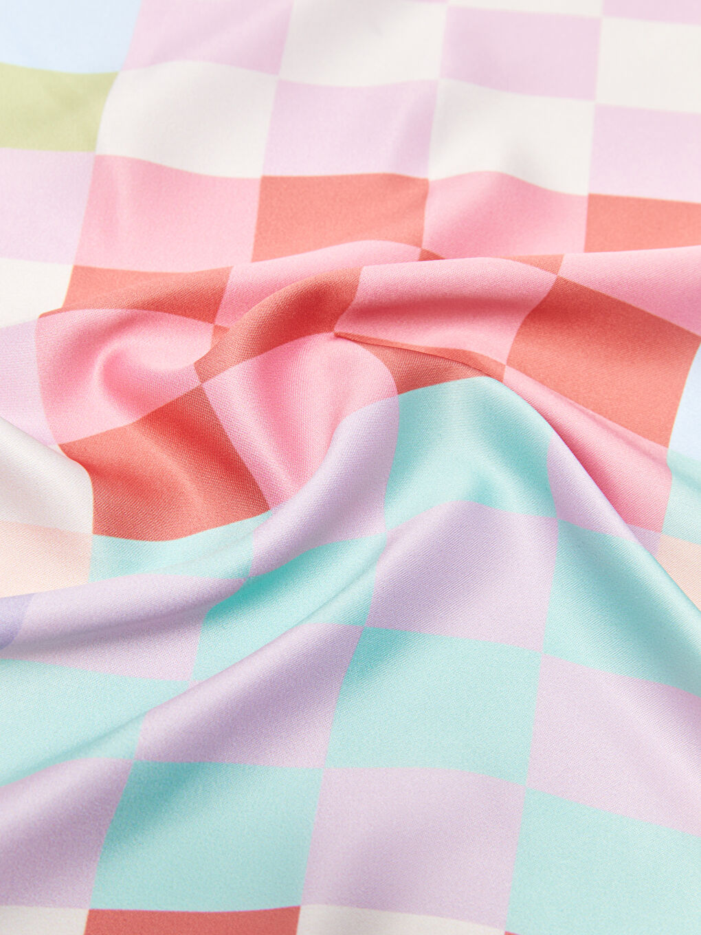 Pembe Ekose Desenli Kadın Saten Fular-7