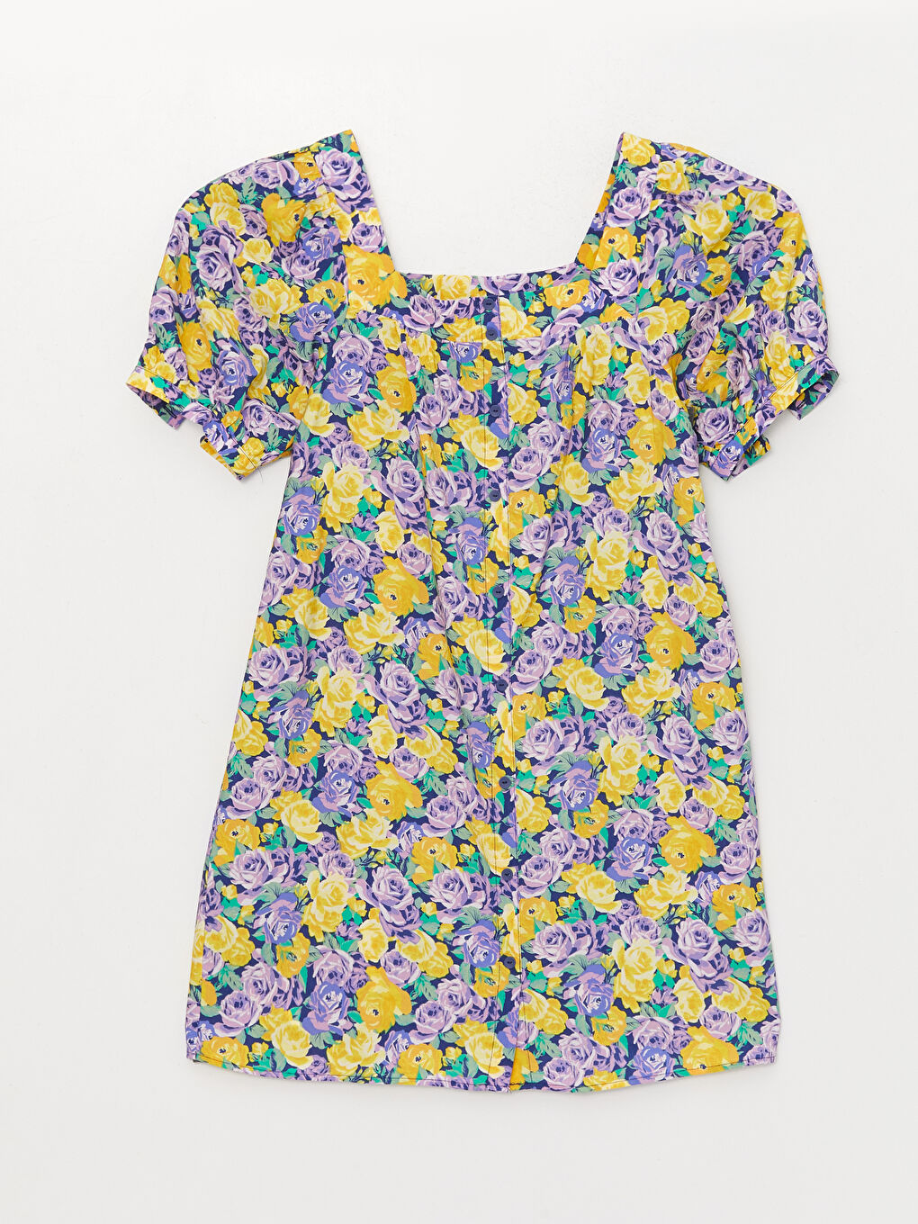 Square Neck Floral Short Sleeve Oversize Women's Dress -S3HD69Z8-F9C